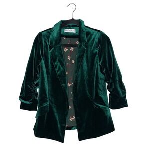 Petal + Pup Velvet Blazer Womens XS Green Excellent Ruched Sleeve Floral Lining